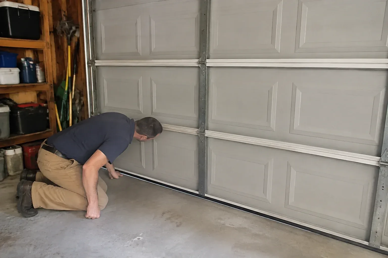 Illustrative garage doors scene; not an actual job — Garage Door Perimeter Weatherstrip, Beaver Dams