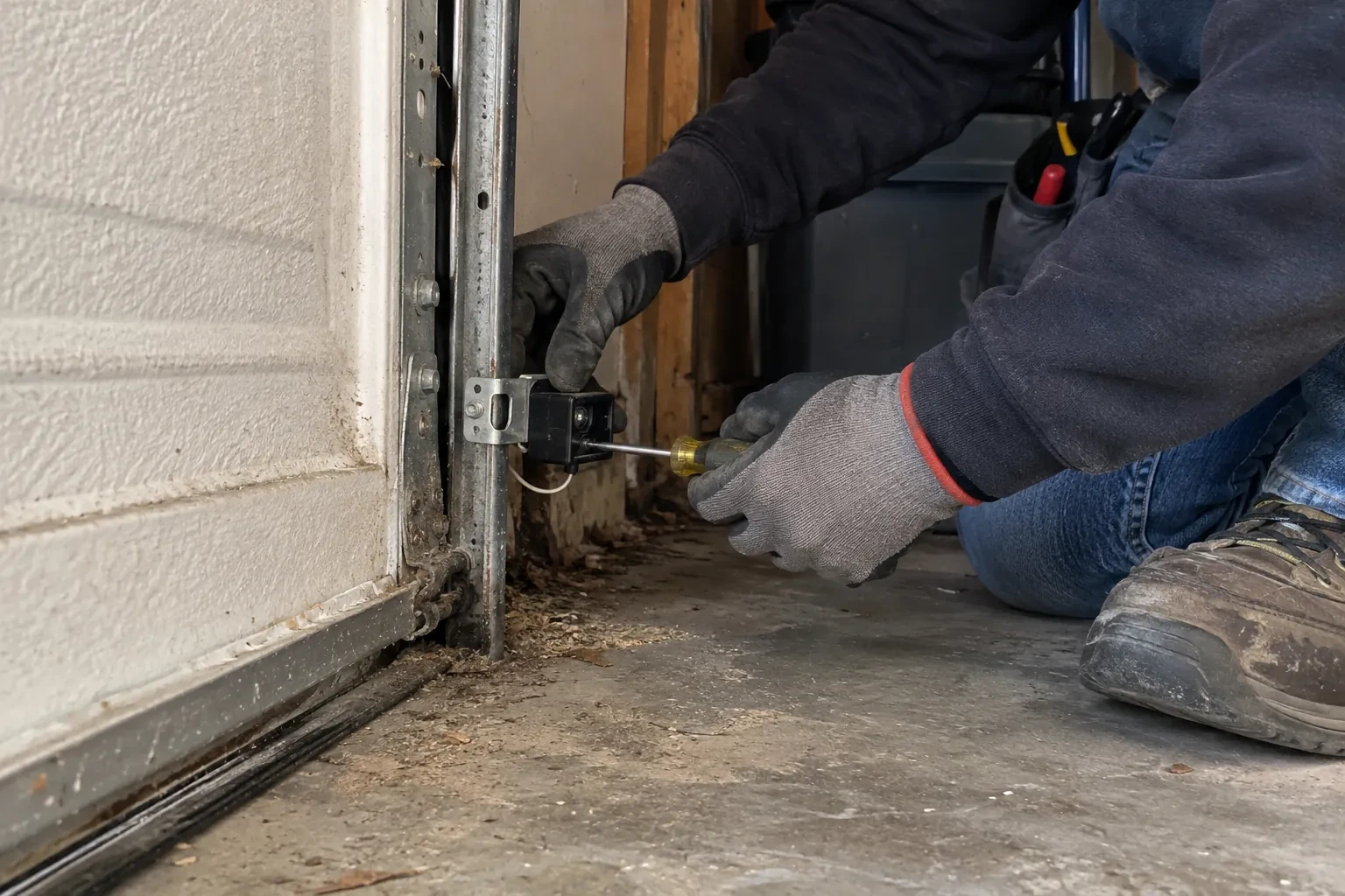 Illustrative garage doors scene; not an actual job — Photo-Eye Sensor Alignment or Replacement, Thorold